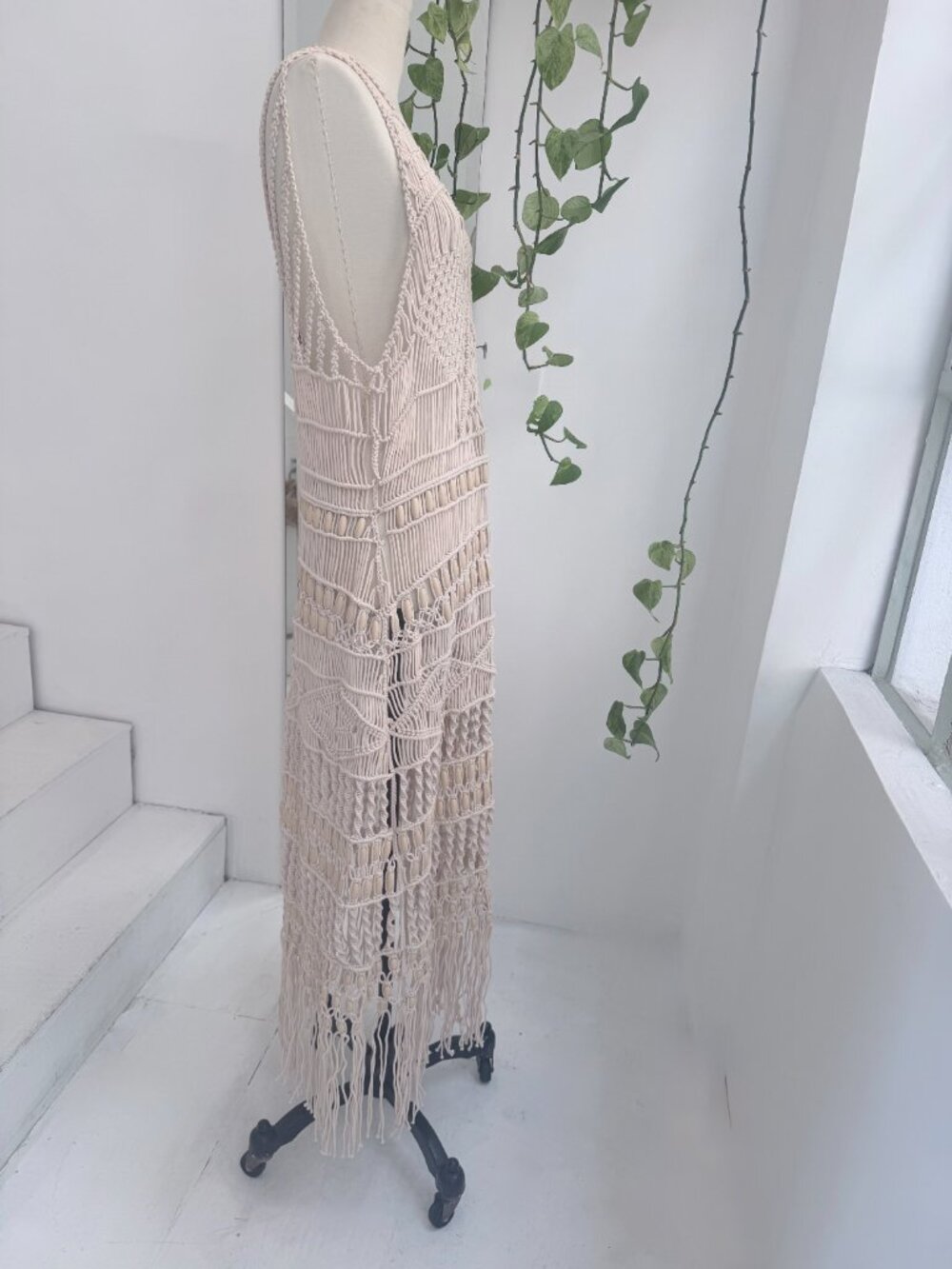 Jonathan Simkhai Macrame Beaded Natural Fringe Dress - Picture 2 of 13